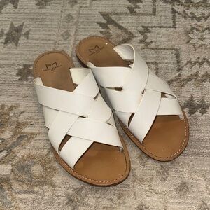 Marc Fisher White Crisscross Leather Slide Sandals